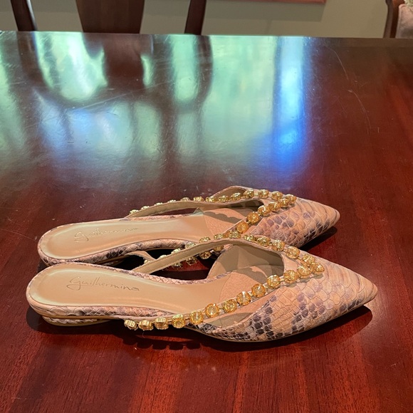 Anthropologie Guilhermina Embellished Snake Marfim Flats - Picture 2 of 6